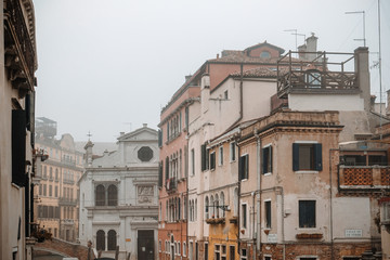 VENICE, ITALY - December 21, 2017 : street view of old buildings in Venice, ITALY