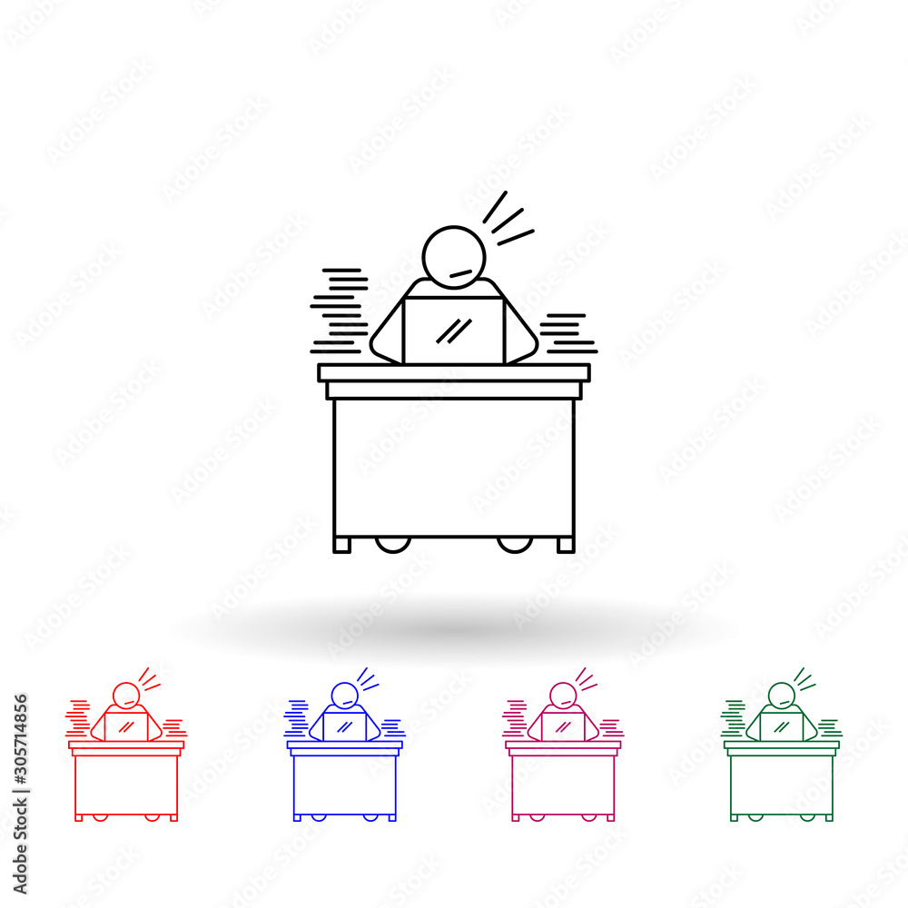 Poster too much work multi color icon. simple thin line, outline vector of people in the work icons for ui 