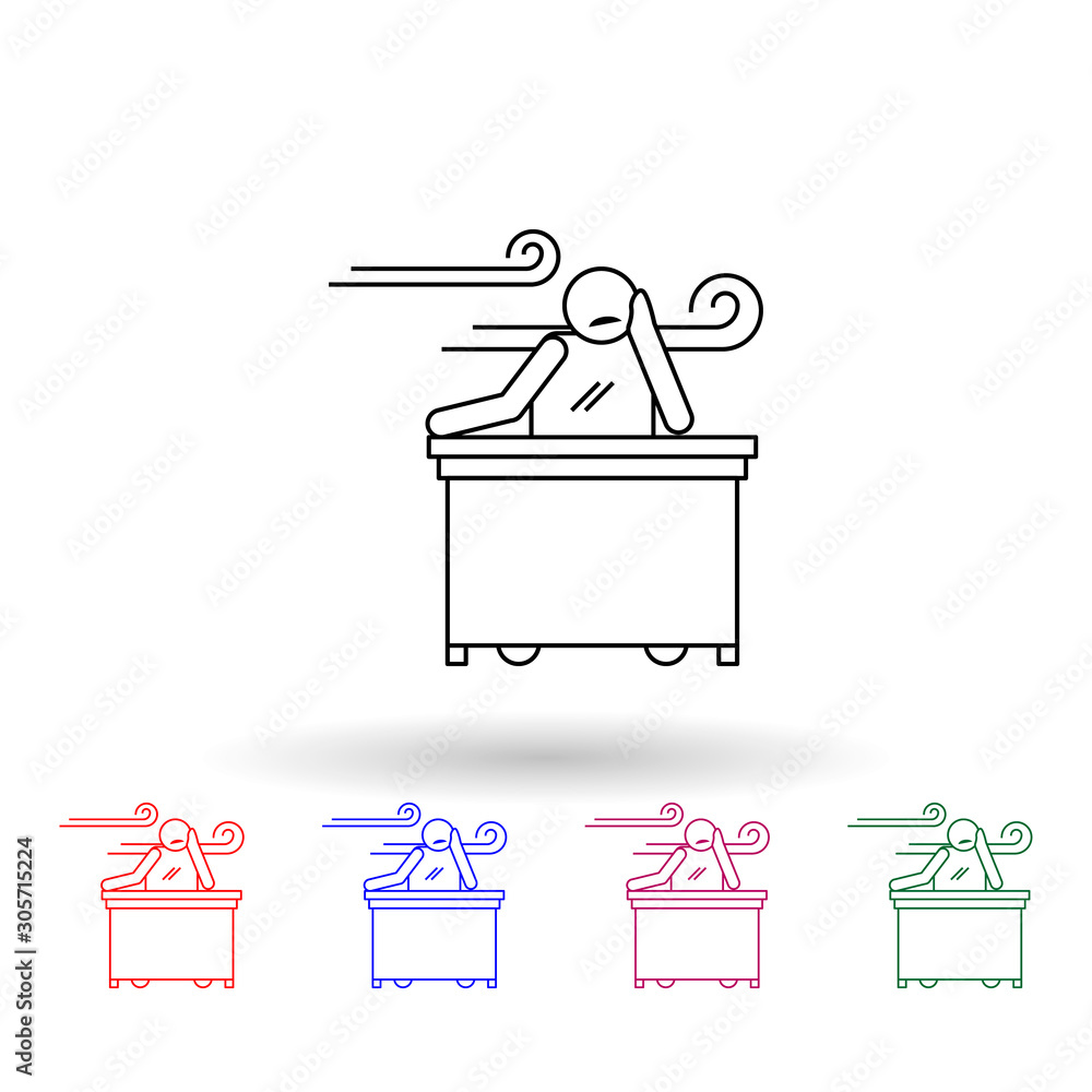Poster worker boring in job multi color icon. simple thin line, outline vector of people in the work icons 