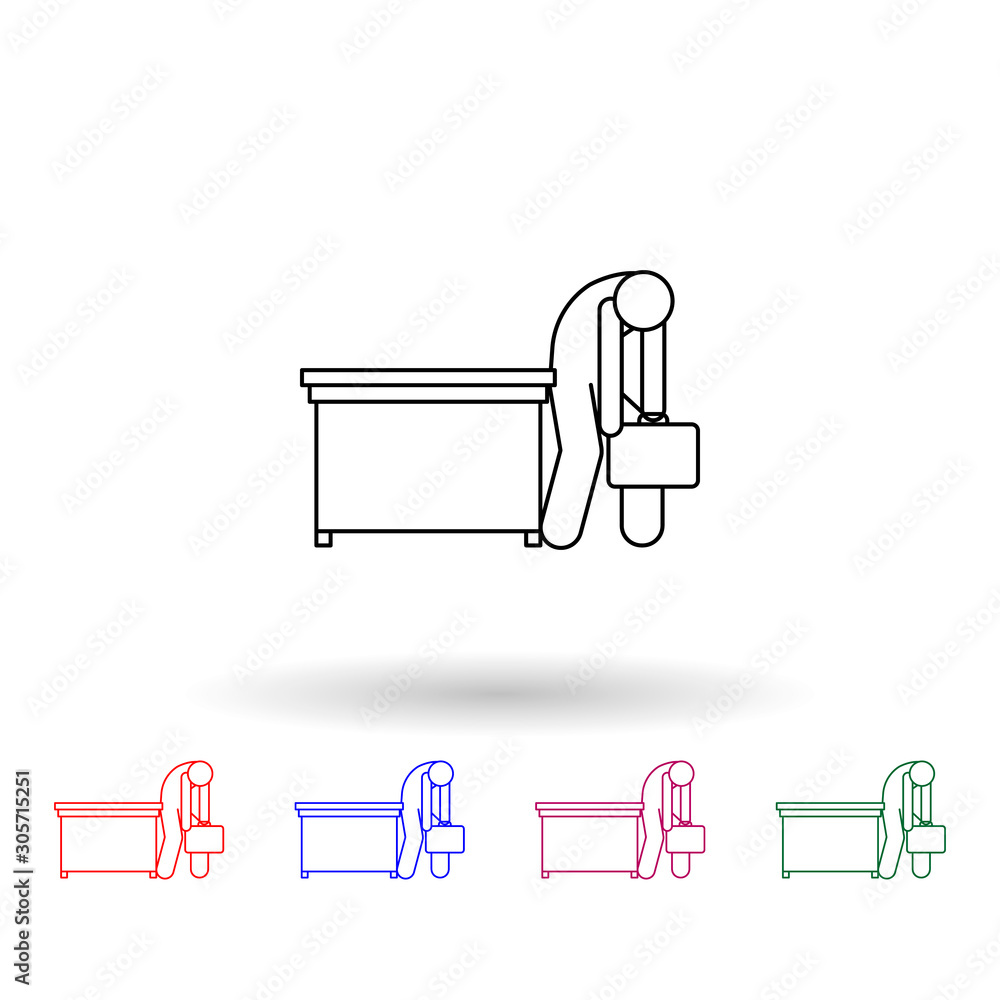 Poster the worker is very tired multi color icon. simple thin line, outline vector of people in the work ic