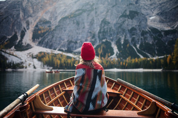 Young Girl with Plaid Sitting in a Boat
