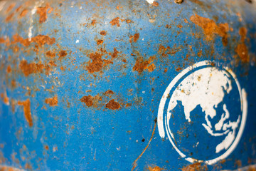 Rust stains on the iron tank near the iron