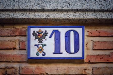 Ceramic plate with house number in spanish style 