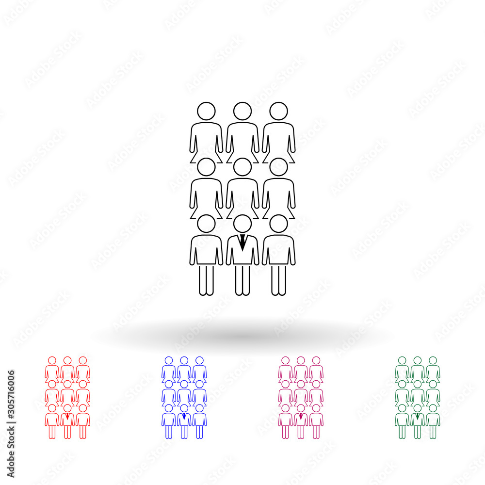 Poster business man in female team multi color icon. simple thin line, outline vector of people icons for u