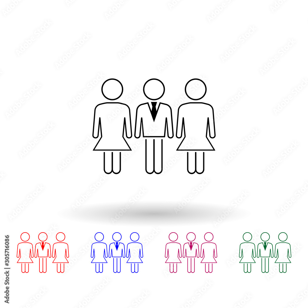 Poster business man with girls multi color icon. simple thin line, outline vector of people icons for ui an