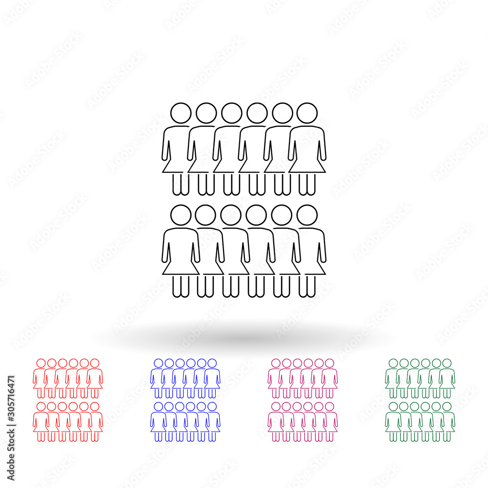 Poster girls in a row multi color icon. simple thin line, outline vector of people icons for ui and ux, web