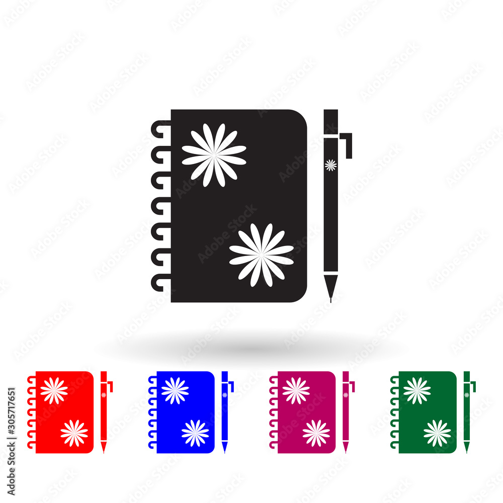 Poster notebook and pen multi color icon. simple glyph, flat vector of print house icons for ui and ux, web