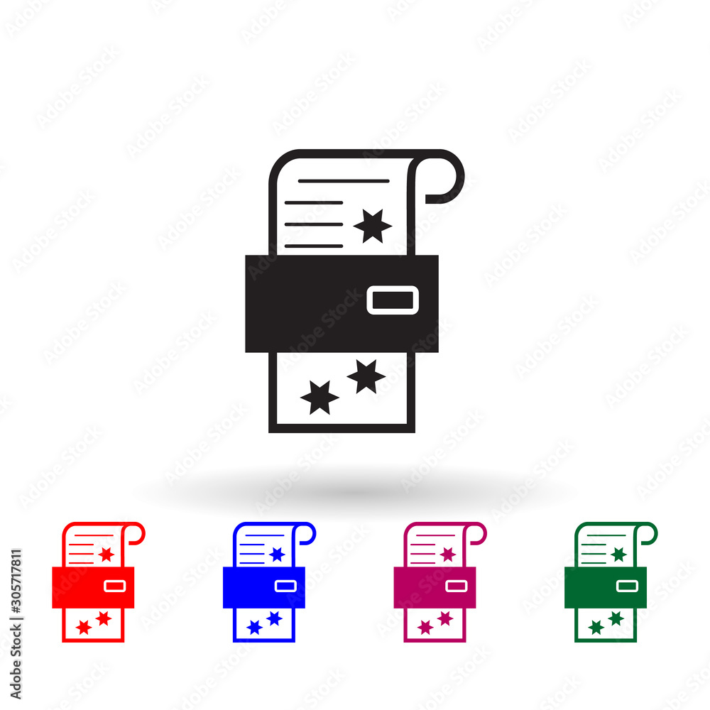 Poster paper through printer multi color icon. simple glyph, flat vector of print house icons for ui and ux