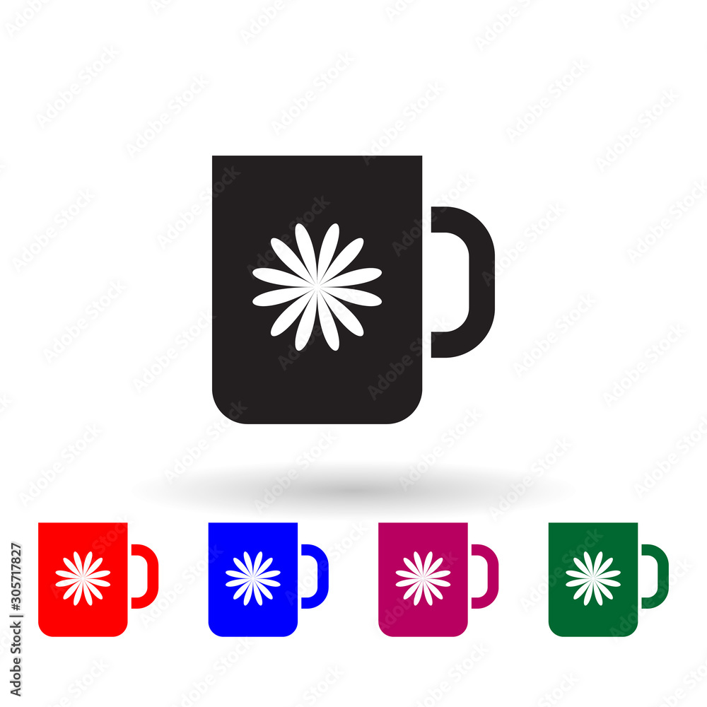 Poster mug with flower multi color icon. simple glyph, flat vector of print house icons for ui and ux, webs