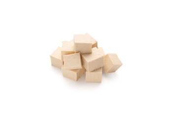 Cubes of soybean Tofu cheese, isolated on white