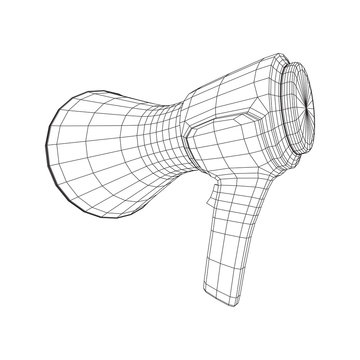 Megaphone or bullhorn for amplifying voice for protests rallies or public speaking. Wireframe low poly mesh vector illustration