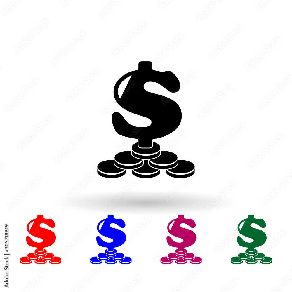 Poster coins dollar multi color icon. simple glyph, flat vector of profit icons for ui and ux, website or m