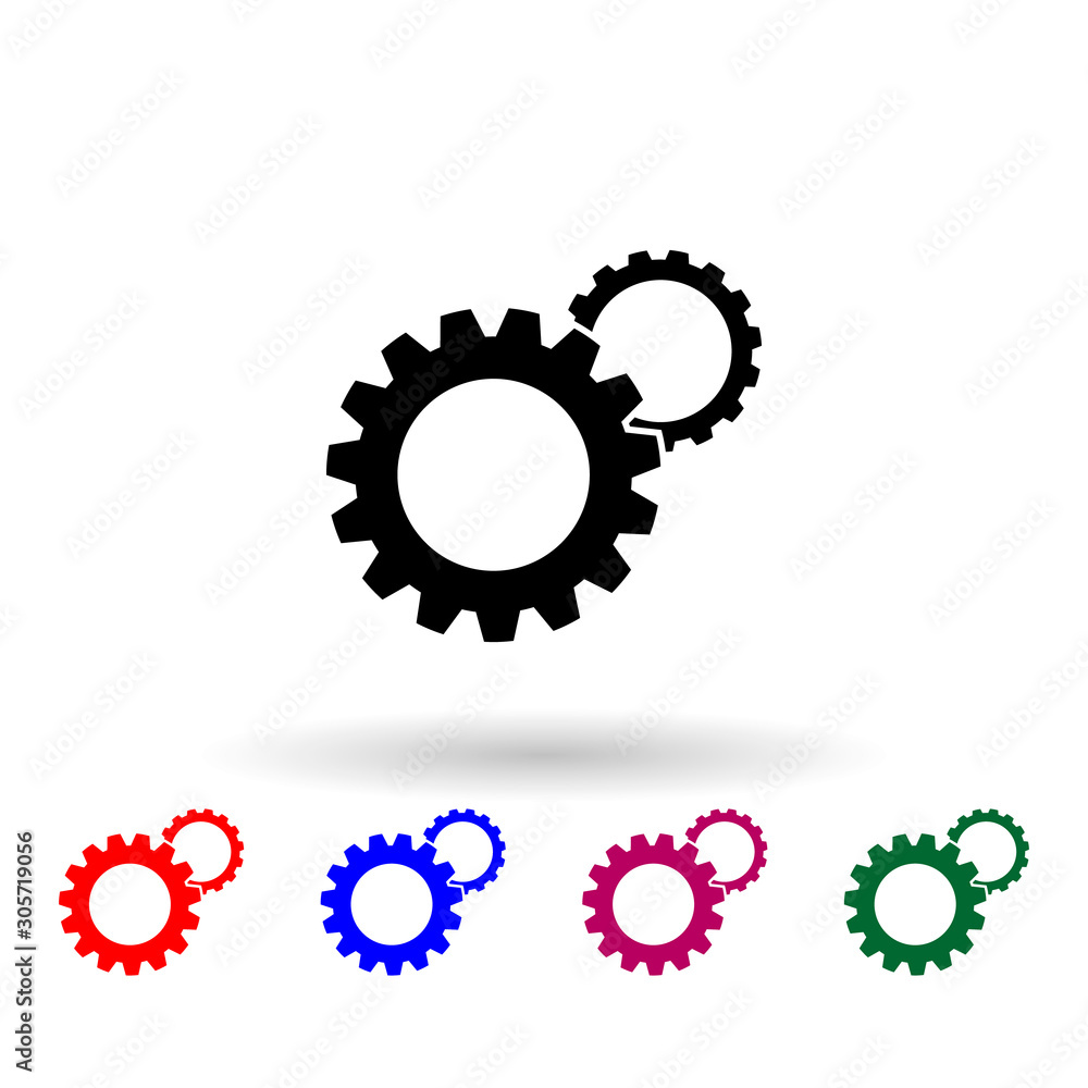 Poster think mechanism gear multi color icon. simple glyph, flat vector of profit icons for ui and ux, webs
