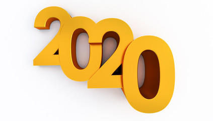 3D rendering of Happy New Year 2020, golden 2020 Year Number Text on White Background