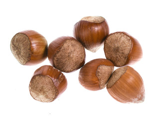 Heap of hazelnuts isolated on white background