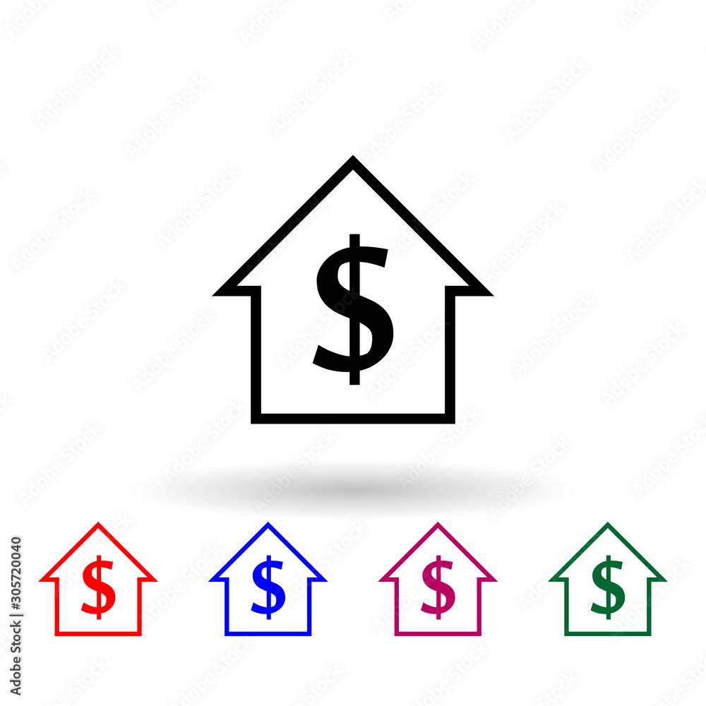 Poster house with dollar symbol line multi color icon. simple glyph, flat vector of profit icons for ui and