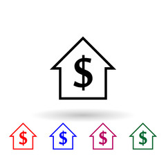House with dollar symbol line multi color icon. Simple glyph, flat vector of profit icons for ui and ux, website or mobile application