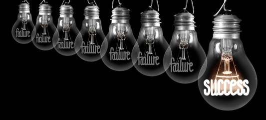 Light Bulbs with Failure and Success Concept