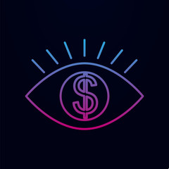 Human eye with dollar sign inside linear nolan icon. Simple thin line, outline vector of real estate icons for ui and ux, website or mobile application