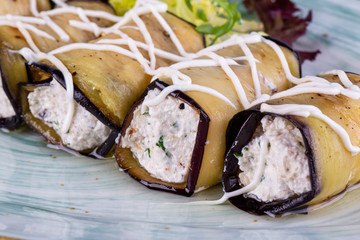 Eggplant rolls with nut cream
