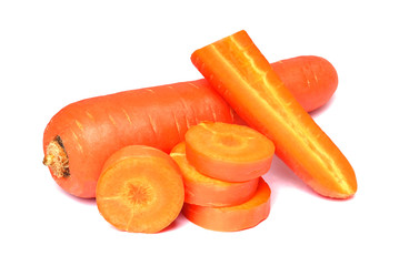 Close up of fresh half sliced orange carrot