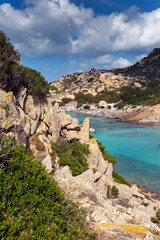 Fototapeta na wymiar Granite coast of Mediterranean sea in Maddalena archipelago, Sardinia, Italy.