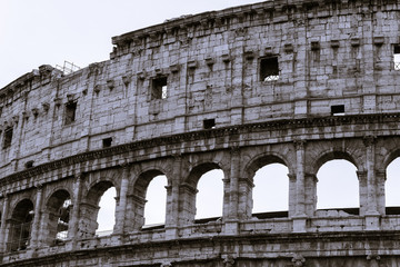 Ruins of the Colosseum in Rome,  view of the outside. 