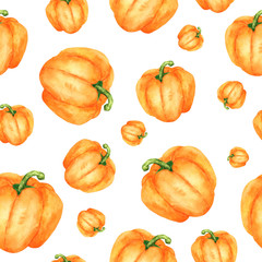 Seamless pattern with bright watercolor peppers, hand-drawn for fabric decoration, printing and decorative paper, printing and design