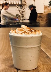 cocoa with marshmallows in a cafe
