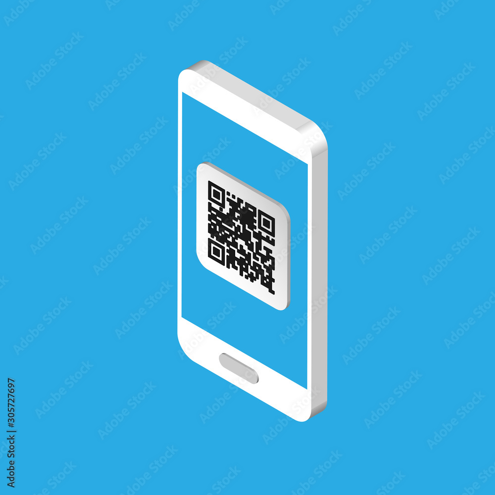 Aufkleber 3d phone with qr code on screen. isometric scanning code by phone. qr label sticker isolated on colo