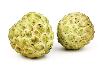 Sugar apple, custard apple, Annona, sweetsop (Cherimoya) isolate on white background. Fruit Properties Lower Cholesterol Levels concept