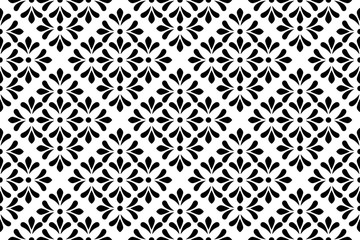 Flower geometric pattern. Seamless vector background. White and black ornament