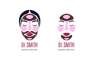 Logo for aesthetic mediс clinic. Woman face and decorate text. Vector illustration.