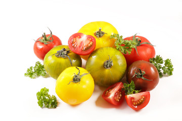 Fototapeta na wymiar variety of tomatoes isolated on white background
