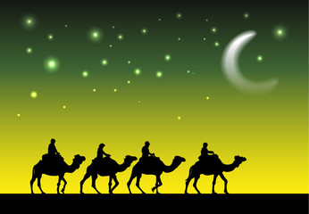 Poster for muslim holiday of sacrifice "Eid Al Adha". Vector illustration.