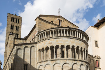 Arezzo in Tuscany Italia. Cityscape with the Church of Saint Mary the Virgin under the blue sky.