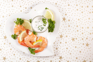 shrimp salad with lemon and dip