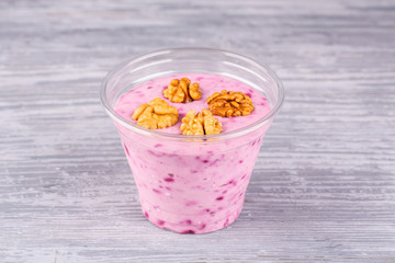 Berry dessert, with pieces of berries and walnuts