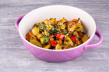 Grilled vegetables served in Kazan with sesame