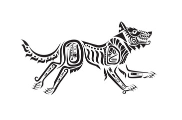 Aztec animal tattoo pattern design. Wolf silhouette ribal art style. Vector illustration.