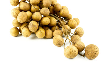 Branch Longan (Dimocarpus longan) isolated on white background. Famous fruit Central of Thailand