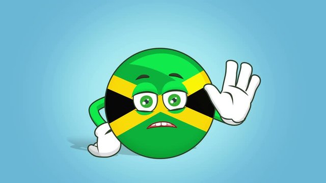 Cartoon Icon Flag Jamaica Face Animation  Stop Hand Sign with Alpha Matte