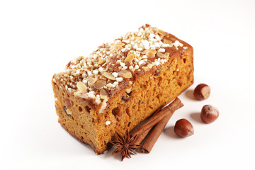 gingerbread cake and spices- cinnamon, nuts