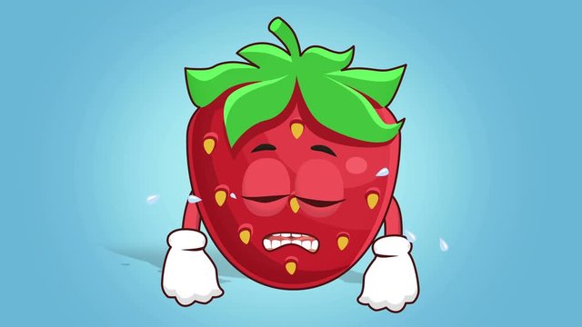 Cartoon Strawberry Face Animation Cry with Alpha Matte
