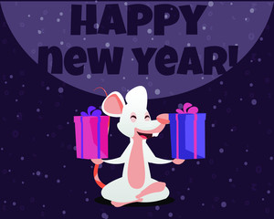 White Rat. Chinese New Year. Year of the rat. Lucky mouse vector illustration