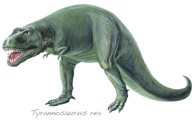TYRANNOSAURUS REX. One of the largest flesh-eating dinosaurs. About 18ft (5-5m) high and 50ft (15m) long. Upper Cretaceous, about 70 million years ago. *No. 7 in a series of eight.* © Lewisroland