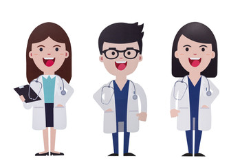 Cartoon male and female doctor image