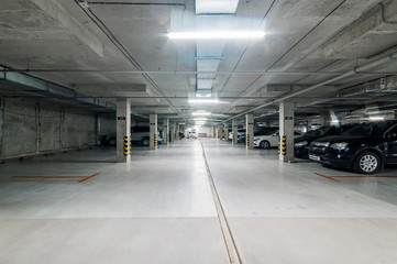 Russia, Moscow- July 08, 2019: interior room apartment. standard repair decoration in hostel. bright modern car garage. public place, staircase