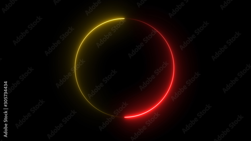 Poster 3d rendering of an abstract bright neon round frame. laser technology background design