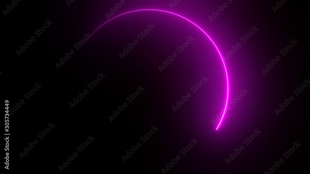 Poster 3d rendering of an abstract bright neon round frame. laser technology background design